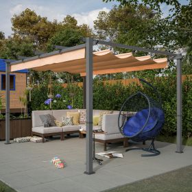 10' x 13' Aluminum Patio Pergola with Retractable Pergola Canopy, Backyard Shade Shelter for Porch, Outdoor Party, Garden, Grill Gazebo, Khaki