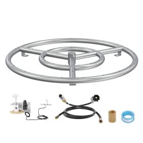 VEVOR 18 inch Round Drop-in Fire Pit Pan, Stainless Steel Fire Pit Burner Kit, Natural & Propane Gas Fire Pan with 150,000 BTU for Indoor or Outdoor U