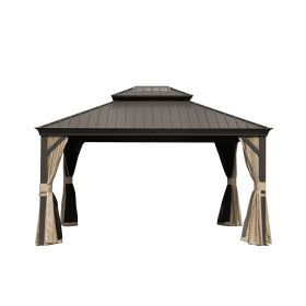 Hardtop Gazebo Outdoor Aluminum Gazebos Grill with Galvanized Steel Double Canopy for Patios Deck Backyard,Curtains&Netting