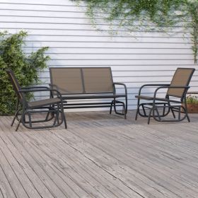 3 Piece Garden Glider Lounge Set Brown Textilene and Steel