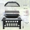 32 Inch 3 in 1 Outdoor Square Fire Pit Table with BBQ Grill and Rain Cover for Camping