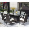 Patio 7-Piece Rectangular Dining Set with 6 Dining Chairs (Brown &Beige Cushion )