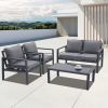 4-piece Aluminum Outdoor Patio Conversation Set,All-Weather Sectional Sofa Outside Furniture with Removable Cushions and Tempered Glass Coffee Table f