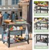 3-Shelf Outdoor Grill Table, Grill Cart Outdoor with Wheels, Pizza Oven and Food Prep Table, Blackstone Table with Stainless Steel Tabletop, Grill Sta