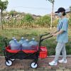 folding wagon Collapsible Outdoor Utility Wagon, Heavy Duty Folding Garden Portable Hand Cart, Drink Holder, Adjustable Handles(Black+Red colour)