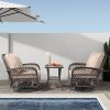 3 Pieces Patio Furniture Set, Outdoor Swivel Gliders Rocker, Wicker Patio Bistro Set with Rattan Rocking Chair, Glass Top Side Table and Thickened Cus