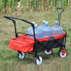 folding wagon Collapsible Outdoor Utility Wagon, Heavy Duty Folding Garden Portable Hand Cart, Drink Holder, Adjustable Handles(Black+Red colour)