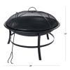 26" Round Iron Outdoor Wood Burning Fire Pit, Black