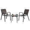 3-Piece Patio Bistro Table Set, Outdoor Furniture Set with 2 Stackable Patio Dining Chairs and Glass Table for Yard Balcony Porch, Black and Coffee