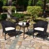 Outdoor Dining Wicker Chairs Patio Garden Furniture with Seat Cushions; Weave Rattan Armchair 1 PC (Black)