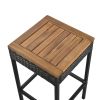 10-Piece Outdoor Acacia Wood Bar Height Table And Eight Stools With Cushions, Garden PE Rattan Wicker Dining Table, Foldable Tabletop, High-Dining Bis