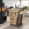 18.5x10.86x23.42in Firewood Log Rack 661LBS Iron Wood Lumber Storage Stacking Rack Iron Storage Holder for Fireplace Firepit with 2 Hanging Hooks 4 Sw