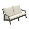 HIPS Loveseat with Cushion, Wood Grain Outdoor Garden Sofa, Sofa Set for Porch, Poolside, Terrace, and Yard Grey/Beige