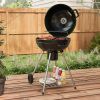 Outsunny 21" Kettle Charcoal BBQ Grill Trolley with 360 sq.in. Cooking Area, Outdoor Barbecue with Shelf, Wheels, Ash Catcher and Built-in Thermometer