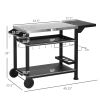 Outsunny Outdoor Grill Cart with Foldable Side Table, 46" x 21.75" Multifunctional Stainless Steel Pizza Oven Stand with Three-Shelf, Movable Food Pre