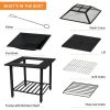 31 Inch Outdoor Fire Pit Dining Table with Cooking BBQ Grate