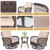 3 Pieces Patio Furniture Set, Outdoor Swivel Gliders Rocker, Wicker Patio Bistro Set with Rattan Rocking Chair, Glass Top Side Table and Thickened Cus