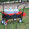 folding wagon Collapsible Outdoor Utility Wagon, Heavy Duty Folding Garden Portable Hand Cart, Drink Holder, Adjustable Handles(Black+Red colour)