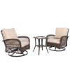 3 Pieces Patio Furniture Set, Outdoor Swivel Gliders Rocker, Wicker Patio Bistro Set with Rattan Rocking Chair, Glass Top Side Table and Thickened Cus