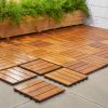 Outdoor Patio 4-Slat Acacia Interlocking Deck Tile (Set of 10 Tiles)