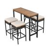 10-Piece Outdoor Acacia Wood Bar Height Table And Eight Stools With Cushions, Garden PE Rattan Wicker Dining Table, Foldable Tabletop, High-Dining Bis