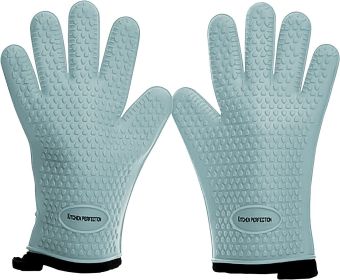 KITCHEN PERFECTION Silicone Smoker Oven Gloves -Extreme Heat Resistant BBQ Gloves-Handle Hot Food Right on Your Grill Fryer & Pit |Waterproof Grilling (Color: Aqua Green)