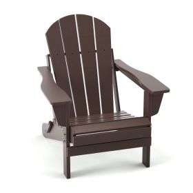 Folding Adirondack Chair;  Fire Pit Chair; Patio Outdoor Chairs All-Weather Proof HDPE Resin for BBQ Beach Deck Garden Lawn Backyard-Navy Blue (Color: BROWN)