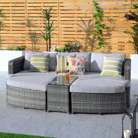 Direct Wicker 4-Piece Outdoor Wicker Sofa Daybed Set Patio Furniture Sunbed (Color: GRAY)