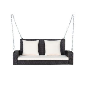 2-Person Wicker Hanging Porch Swing with 2 Back Cushions and 1 Seat Cushion (Color: White)