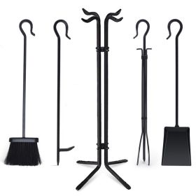 Wrought Iron Fireplace Tools with Decor Holder (Color: Black B, Type: Fireplace Tools)