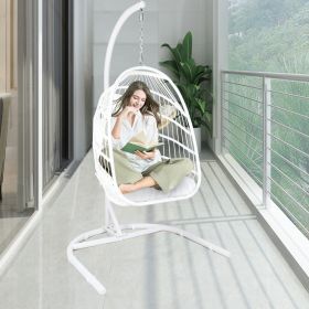 Outdoor Hanging Egg Chair with Stand, Wicker Egg Swing Chair Hammock Chairs with Cushion for Patio, Porch, Indoor, Outdoor and Bedroom (Color: as picture)