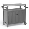 Outdoor Grilling Table with Storage,,Waterproof Outdoor Grill Cabinet,Stainless Steel Tabletop Outdoor Kitchen Island,BBQ Cart with Wheels,Hooks and S