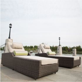 Direct Wicker Outdoor Patio Adjustable Backrest Rattan Chaise Lounge Set with Cushions (Color: BROWN)