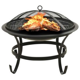 2-in-1 Fire Pit and BBQ with Poker 22"x22"x19.3" Steel (Color: Black)