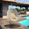 Large Hanging Egg Chair with Metal Stand and UV Resistant Cushion Hammock Chairs with C-Stand for Outdoor Indoor