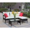 Outdoor patio Furniture sets 3 piece Conversation set wicker Ratten Sectional Sofa With Seat Cushions(Beige Cushion)