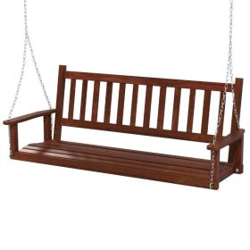 3-Person Wooden Outdoor Porch Swing with 800 lbs Weight Capacity (Color: BROWN)