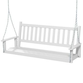 3-Person Wooden Outdoor Porch Swing with 800 lbs Weight Capacity (Color: White)