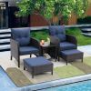 5 Piece Outdoor Patio Furniture Set,All Weather PE Rattan Conversation Chairs with Armrest and Removable Cushions,Ottomans and Storage Coffee Table fo