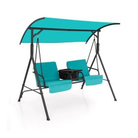 Porch Swing Chair with Adjustable Canopy (Color: Turquoise)