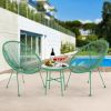 3 Piece Patio Bistro Conversation Set with Side Table, Acapulco All-Weather PE Rattan Chair Set,Flexible Rope Furniture Outdoor with Coffee Table,for