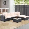 7 Pieces Outdoor Patio Furniture Set,Sectional Conversation Sofa Of Corner Chairs,Ottomans And Glass Top Table,All Weather PE Rattan and Steel Frame W