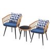 3 Piece Patio Bistro Set with Side Table, Outdoor PE Rattan Conversation Chair Set,Furniture of Coffee Table with Glass Top,Cushions & Lumbar Pillows