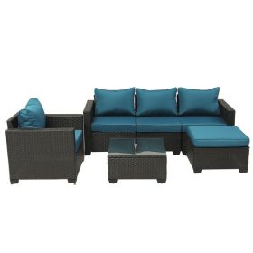 Patio Furniture,6 Pieces Outdoor Wicker Furniture Set Patio Rattan Sectional Conversation Sofa Set with Ottoman and Glass Top Table for Balcony Lawn a (Color: as picture)