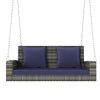 2-Person Wicker Hanging Porch Swing with Chains, Cushion, Pillow, Rattan Swing Bench for Garden, Backyard, Pond.