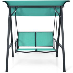 2 Person Patio Swing with Weather Resistant Glider and Adjustable Canopy (Color: Turquoise)