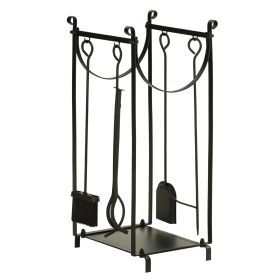 Firewood Rack with Fireplace Tools, Indoor Outdoor Firewood Holder, Flat Bottom with 2 Tiers for Fireplace, Wood Stove, Hearth or Fire Pit, Black (Color: as Pic)