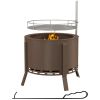 Outsunny 2-in-1 Smokeless Fire Pit, BBQ Grill, 19" Portable Wood Burning Firepit with Cooking Grate and Poker, Low Smoke Camping Bonfire Stove for Bac