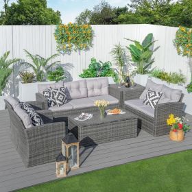 Direct Wicker Outdoor Patio Conversation Set with Storage Box with Cushion (Color: GRAY)