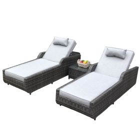 Direct Wicker Outdoor Patio Adjustable Backrest Rattan Chaise Lounge Set with Cushions (Color: GRAY)